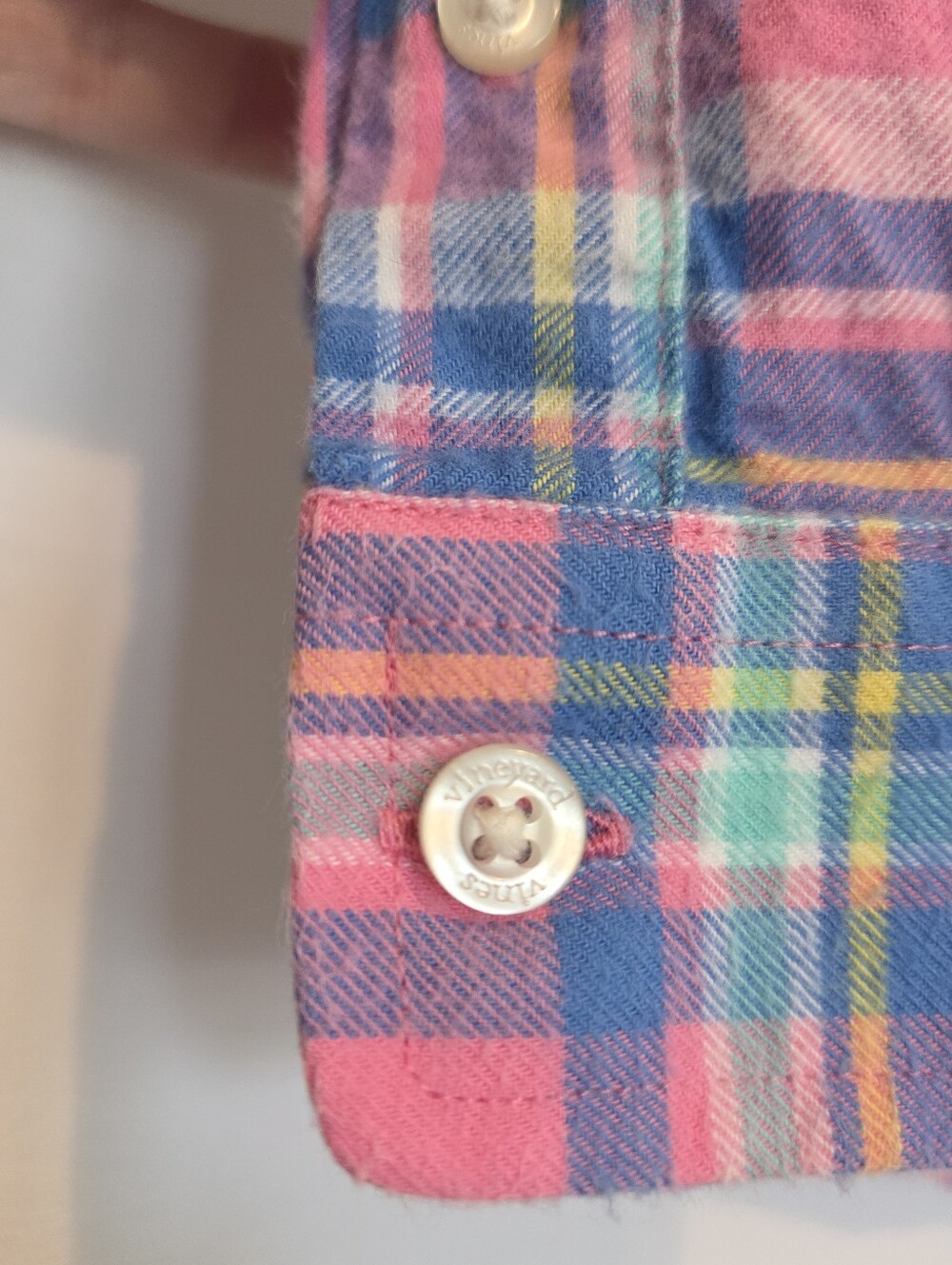 Vineyard Vines Pink, Blue & Green Plaid Flannel Button-Up Shirt Boys Whale Shirt - Picture 2 of 9